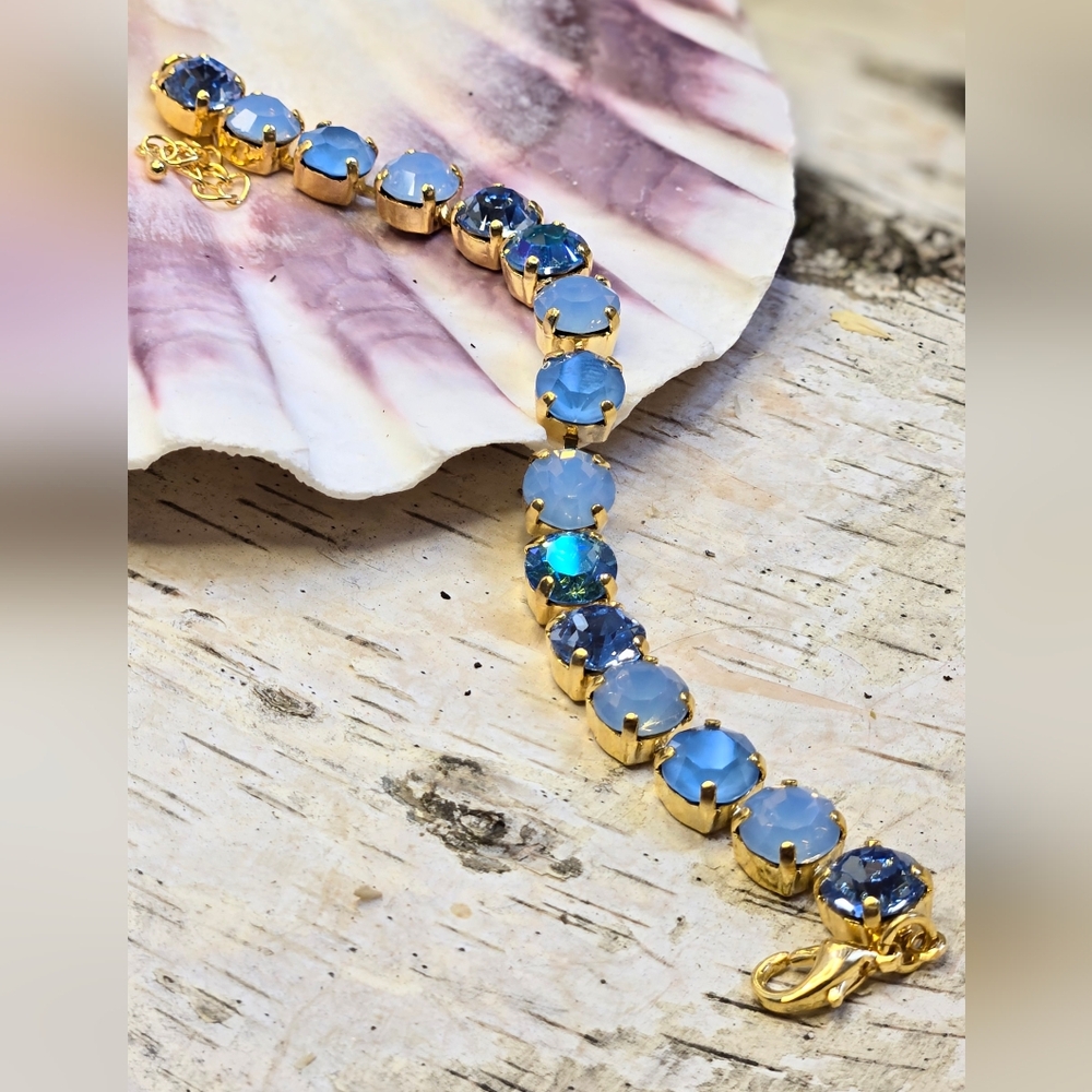 Sky Blue Opal Swarovski Crystal Bracelet In Classic 18K Gold Plated Bracelet